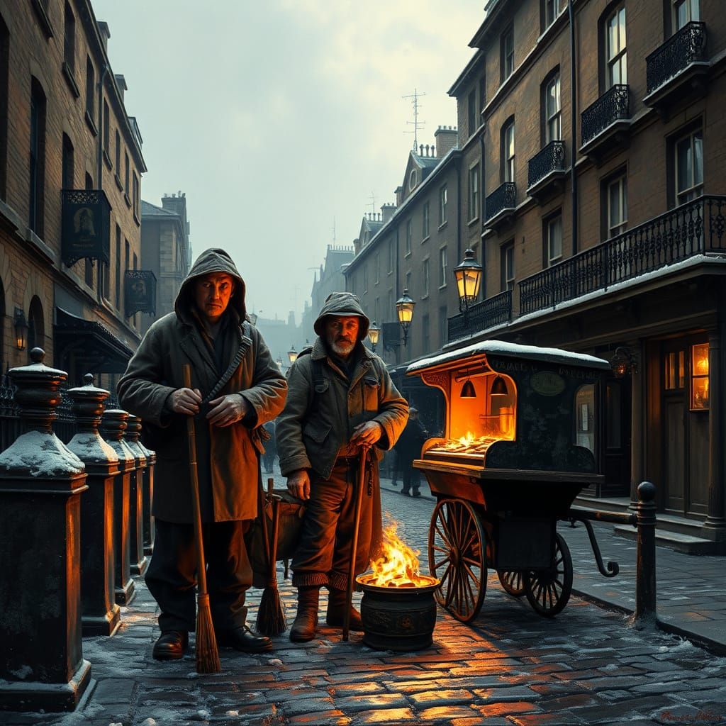 Victorian London Street Scene in Winter