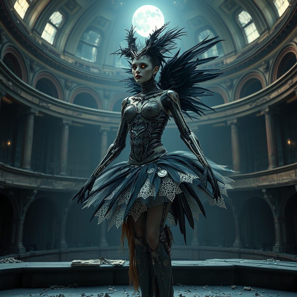 Gothic Cyborg Ballerina in Forgotten Opera House