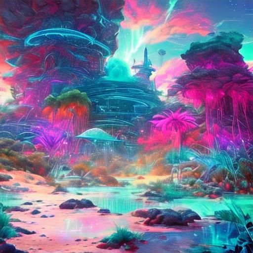 Surreal Alien Landscape with Bioluminescent Plants