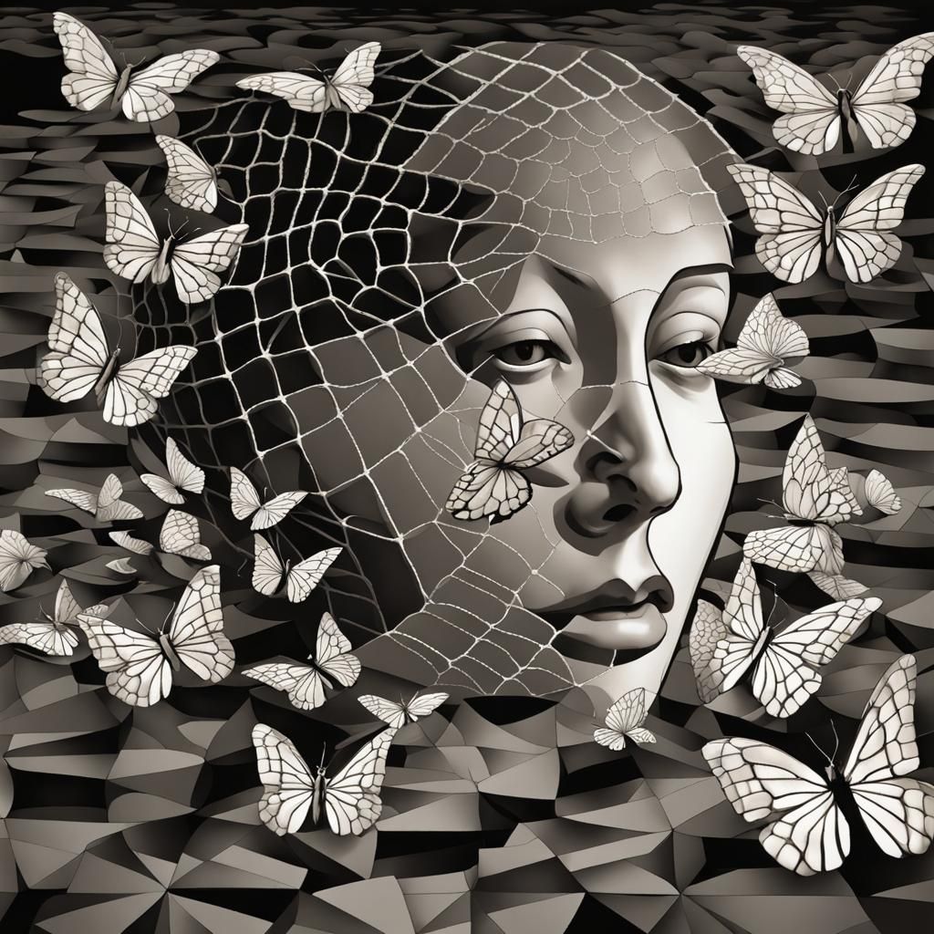 Face-Vase Illusion in M.C. Escher Style