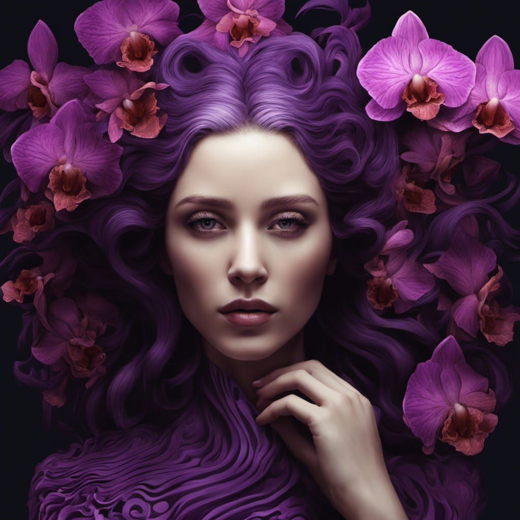 Woman with Orchid Hair: Detailed Matte Painting