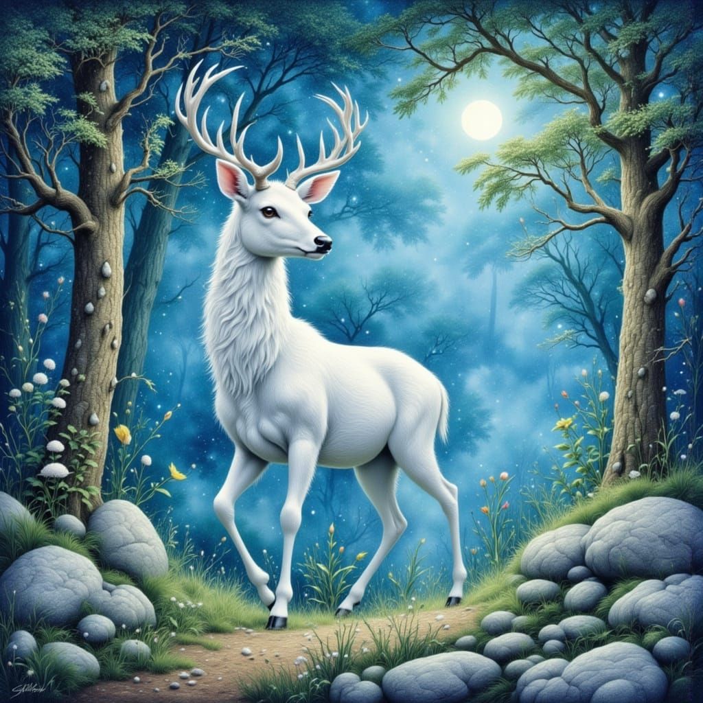 Whimsical Deer in Enchanted Forest