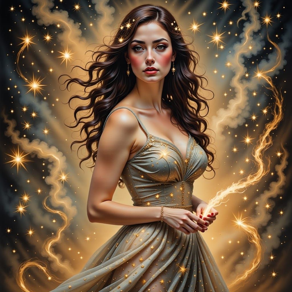 Ethereal Woman with Music Notes in Whimsical Portrait