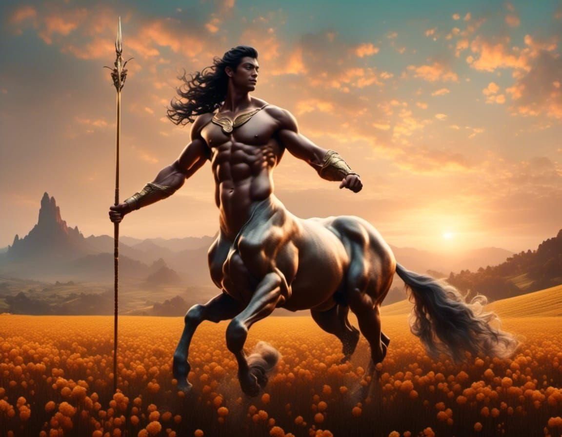 Centaur in Field at Sunrise: Digital Matte Painting