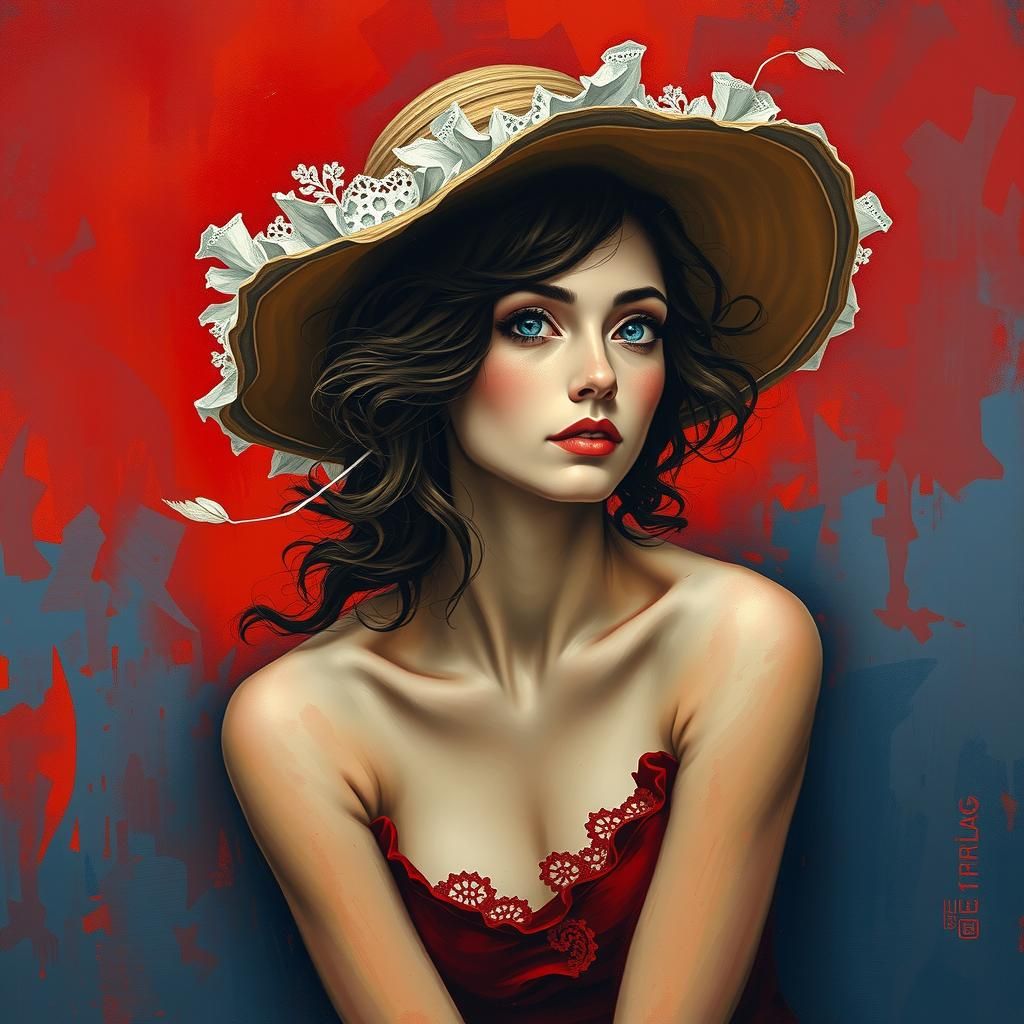 Abstract Portrait of Woman in Hat, as Expressionist Art