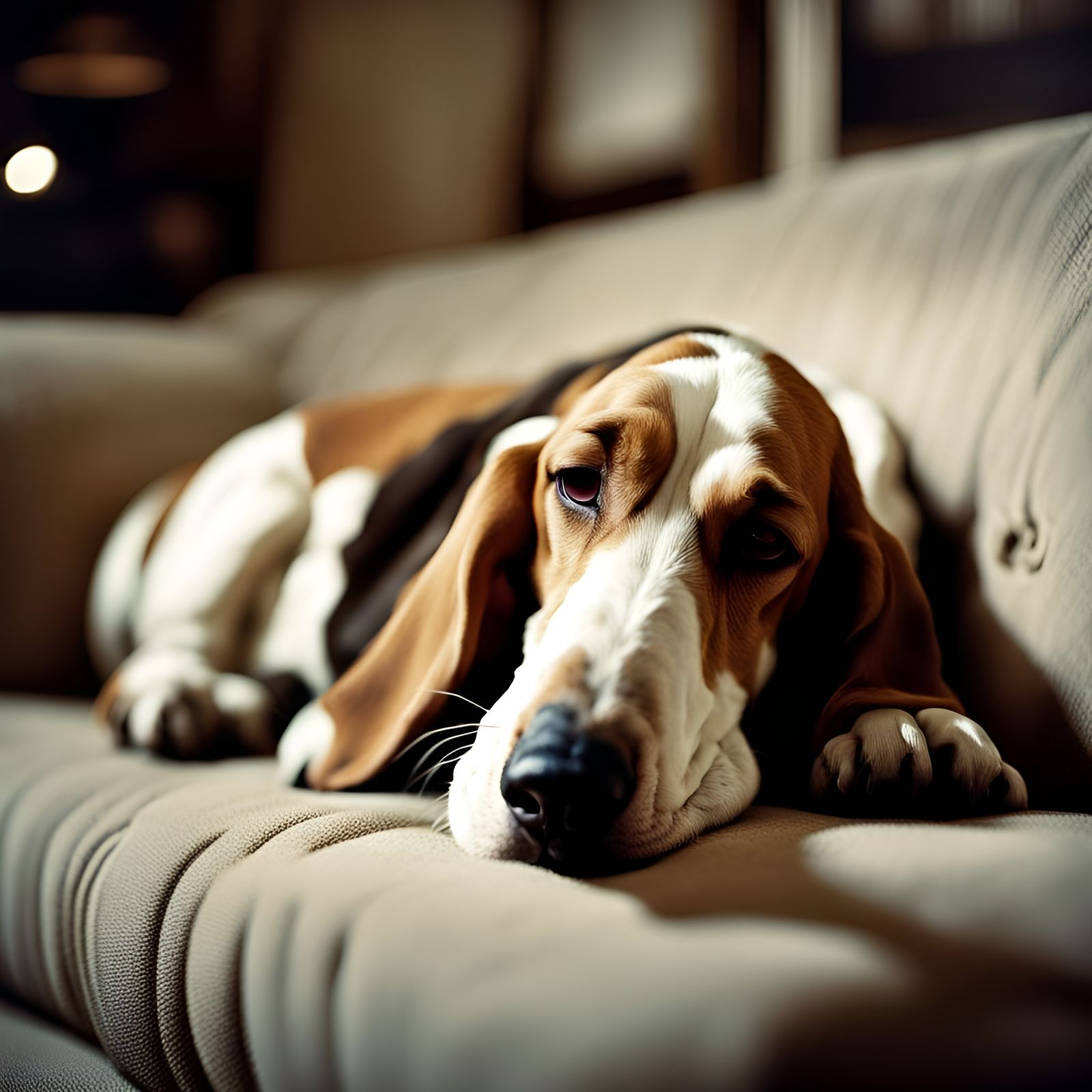 Cozy Basset Hound Nap in Retro Style