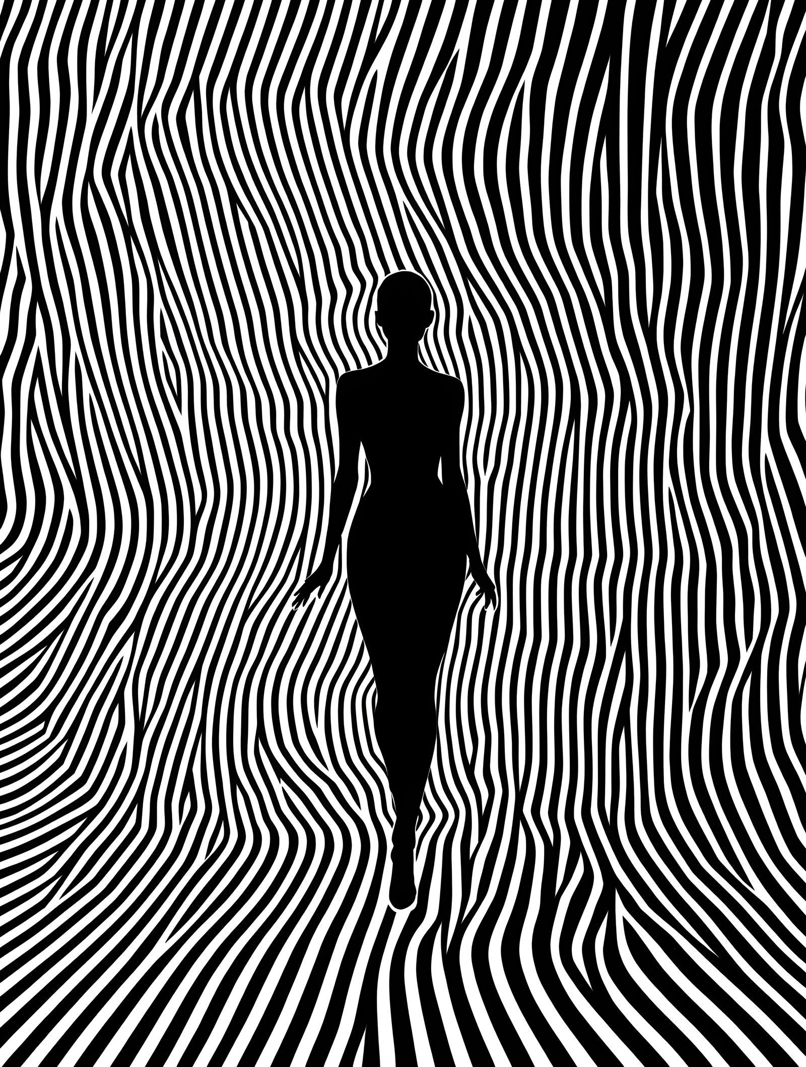 Abstract Op-Art Figure in Flowing Curved Lines