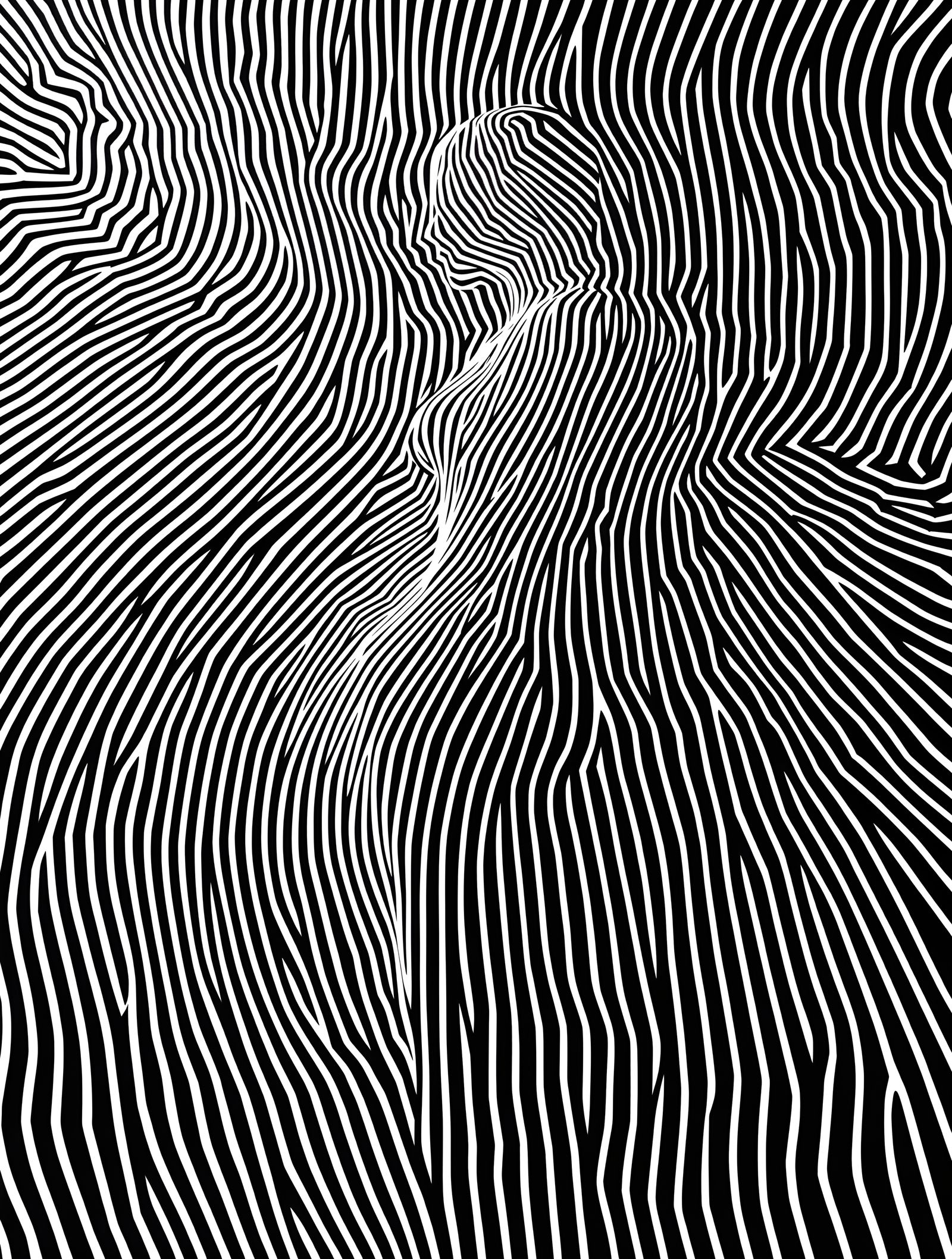 Op Art Illusion: Female Figure in Flowing Black and White Li...