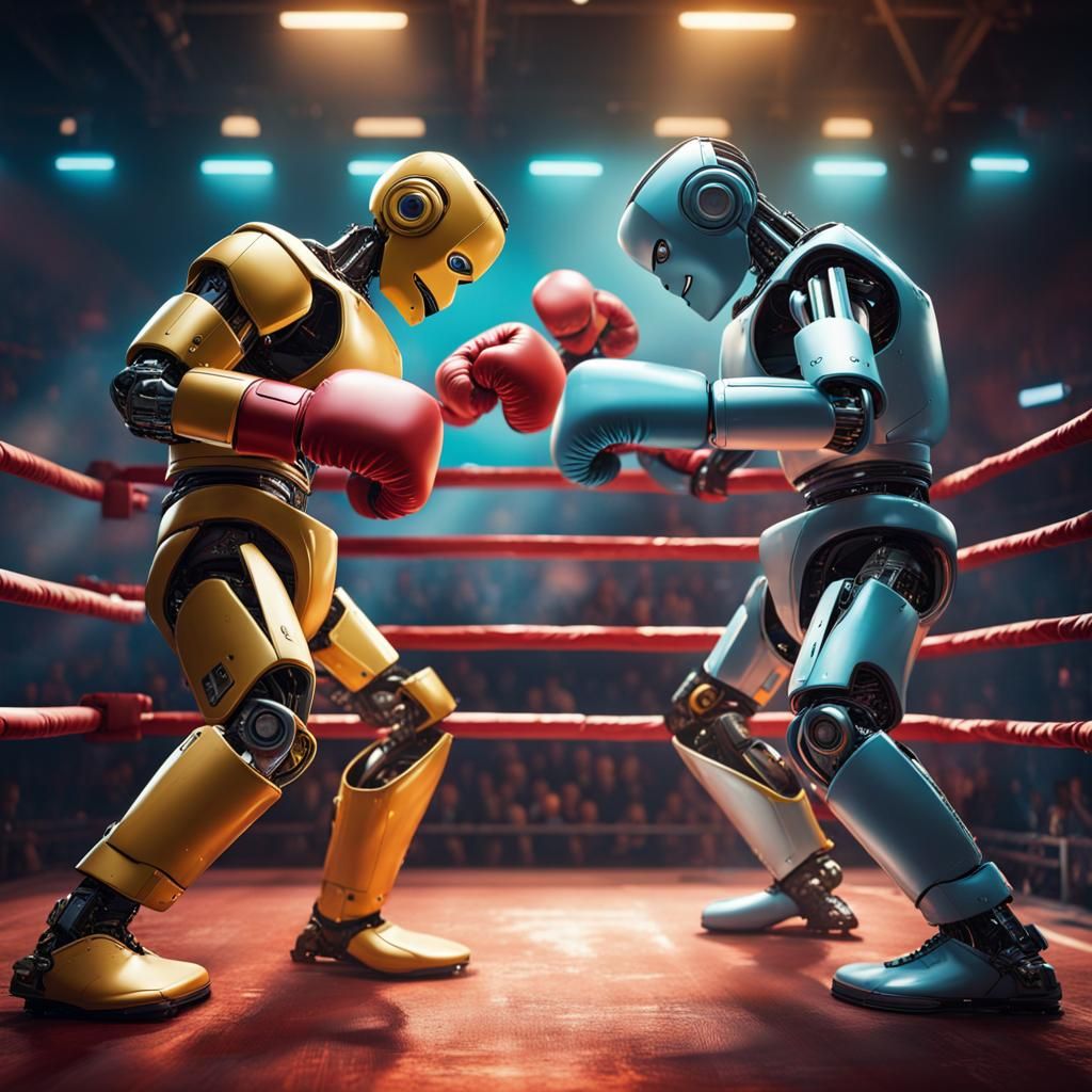 Robots Boxing in Ring: Hyperrealistic Concept Art