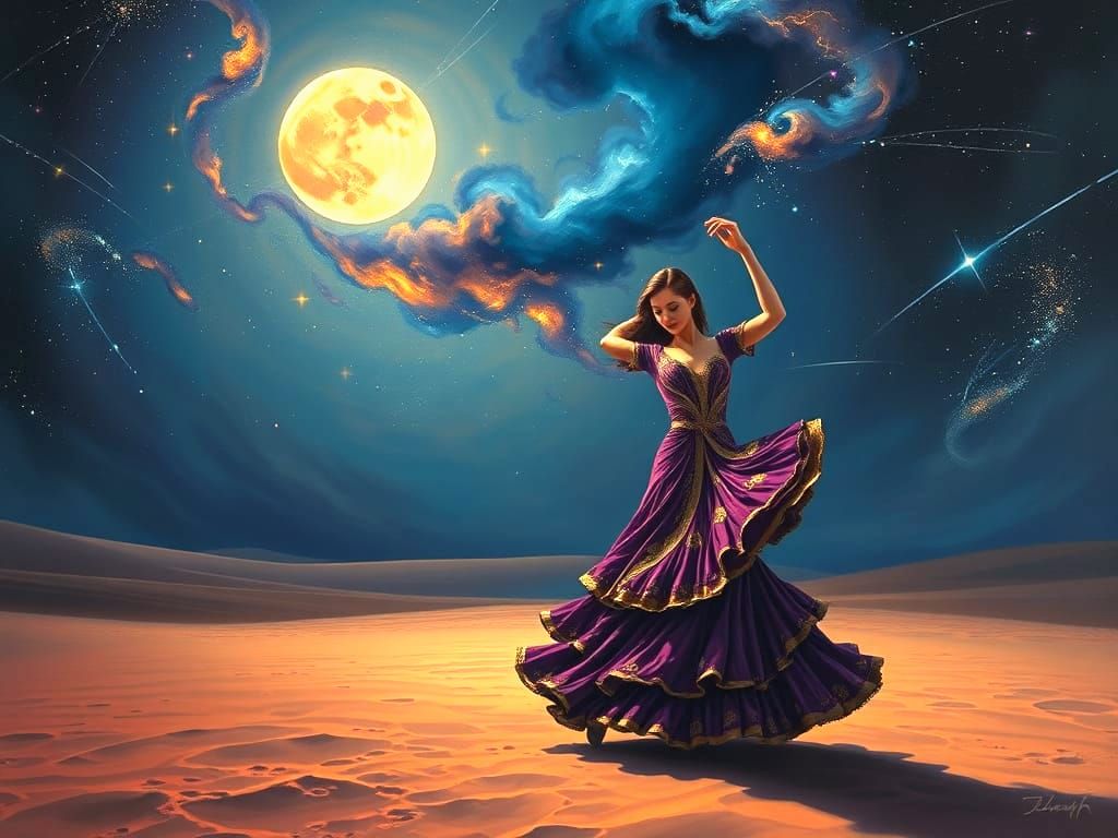 Flamenco Dancer Under Cosmic Sky Oil Painting