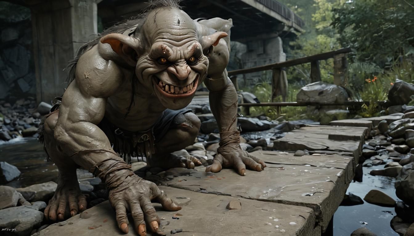 Ominous Troll Under Bridge in Dark Comic Style