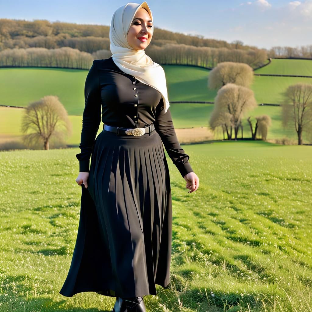 Middle Eastern Woman in Hijab in Countryside Setting
