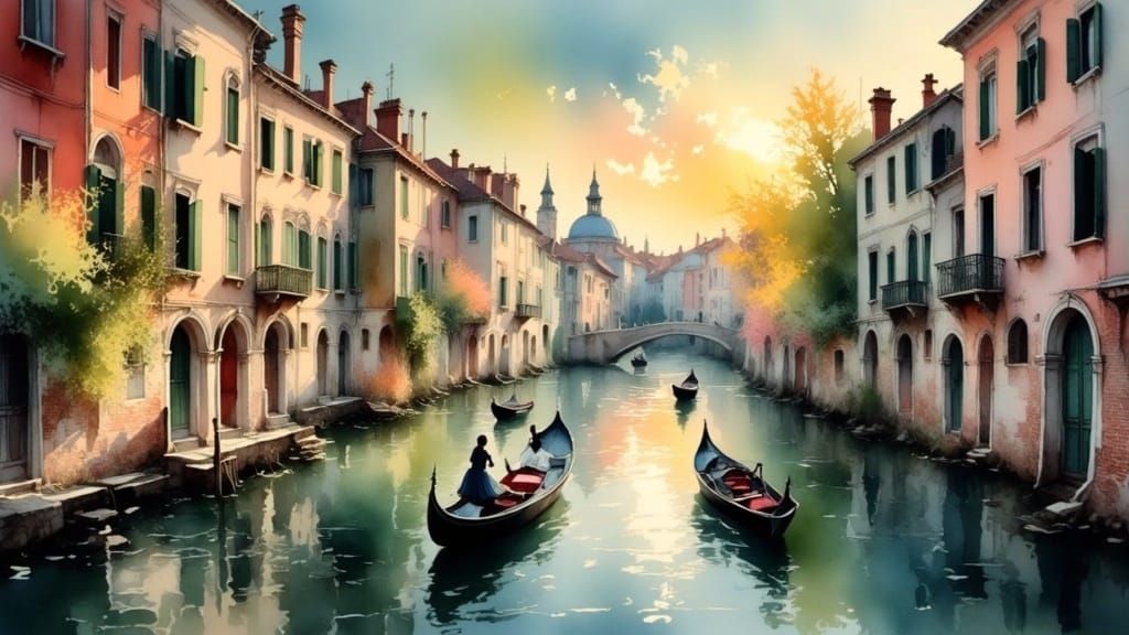 Vibrant Venice at Sunset in Geometric Style