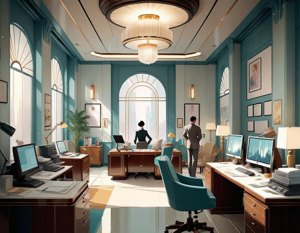 Art Deco Office in Manga Illustration Style