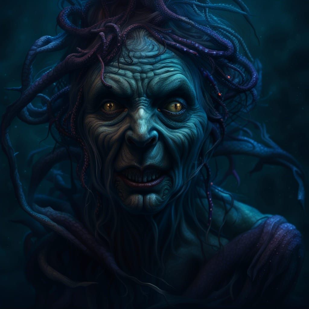 Creepy Deep Sea Hag Portrait in Dark Waters