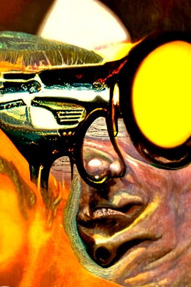 Broken Sunglasses Reflecting an Evil Car