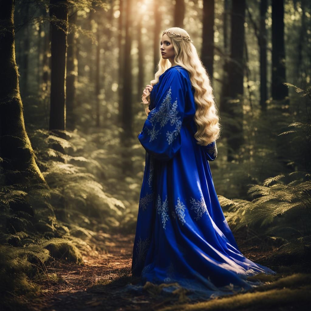 Curvy Fairy in Royal Blue Robe in Forest