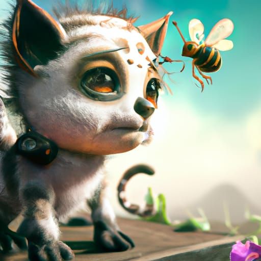 Kitten-Bee Hybrid: Fantastical Concept Art