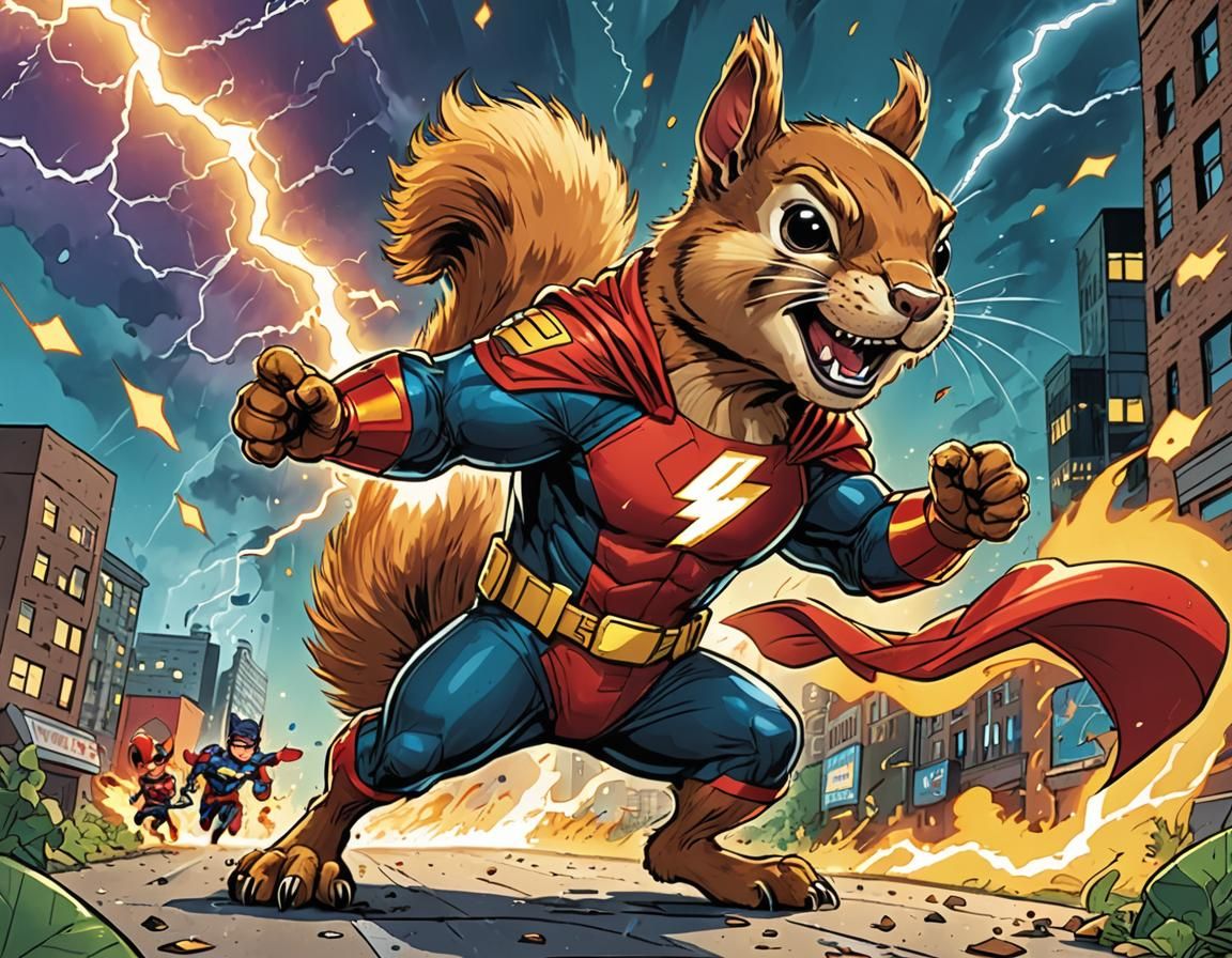 Squirrel Superhero in Comic Book Style
