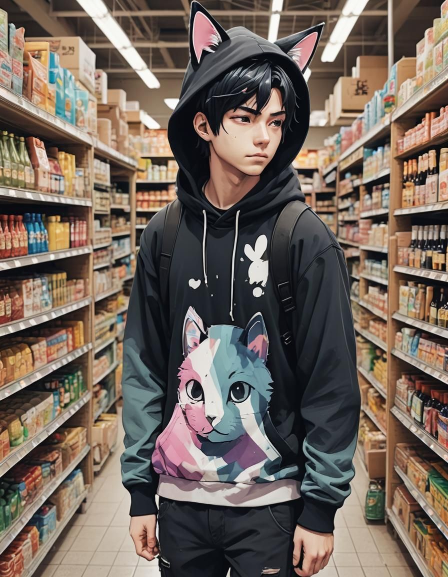 Grunge Anime Male in Grocery Store Aisle