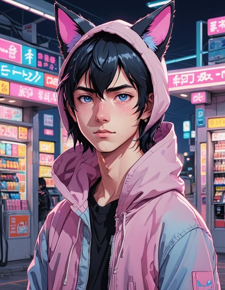 Anime Grunge Male at Gas Station in 2D Style