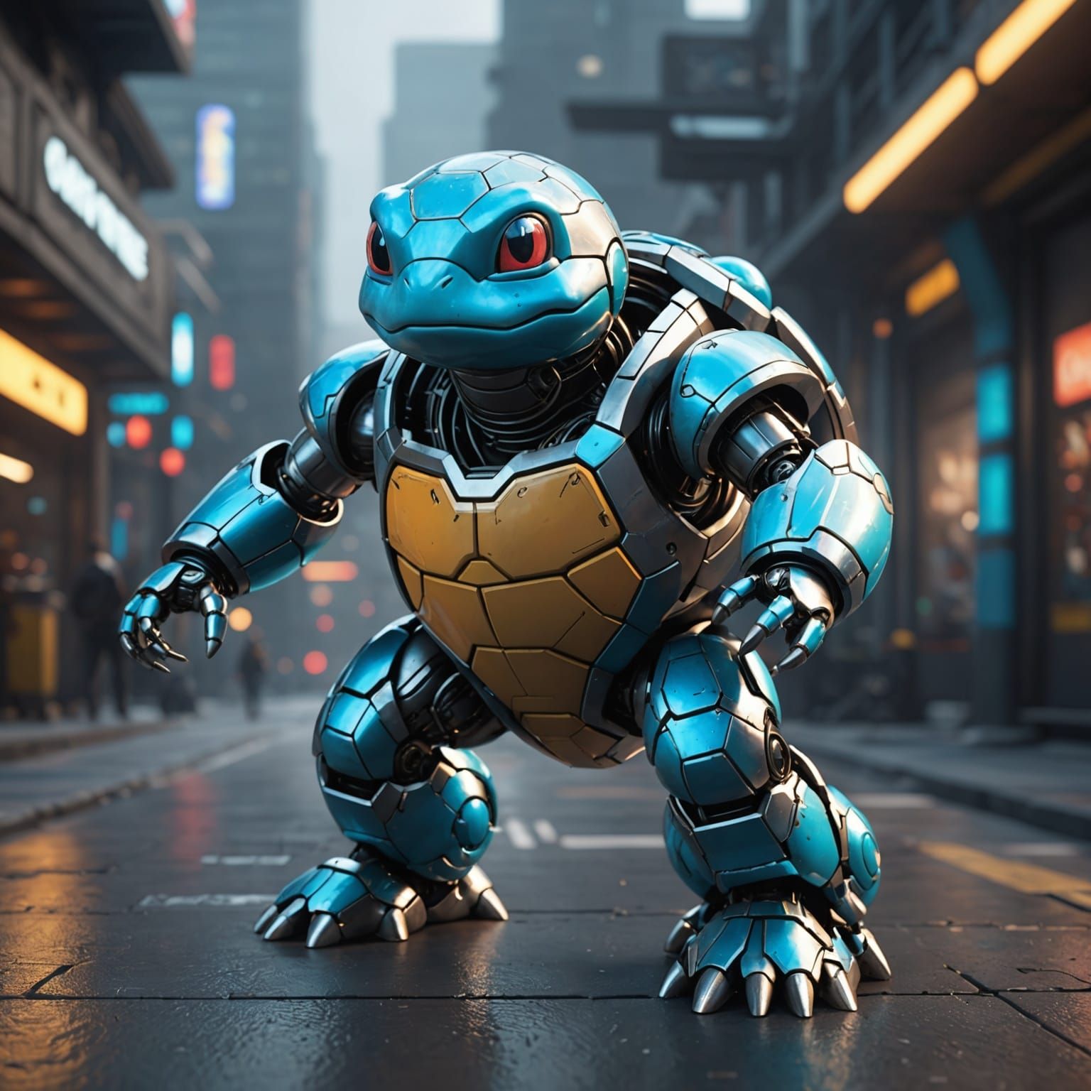 Futuristic Sci-Fi Squirtle with Intricate Mech Details
