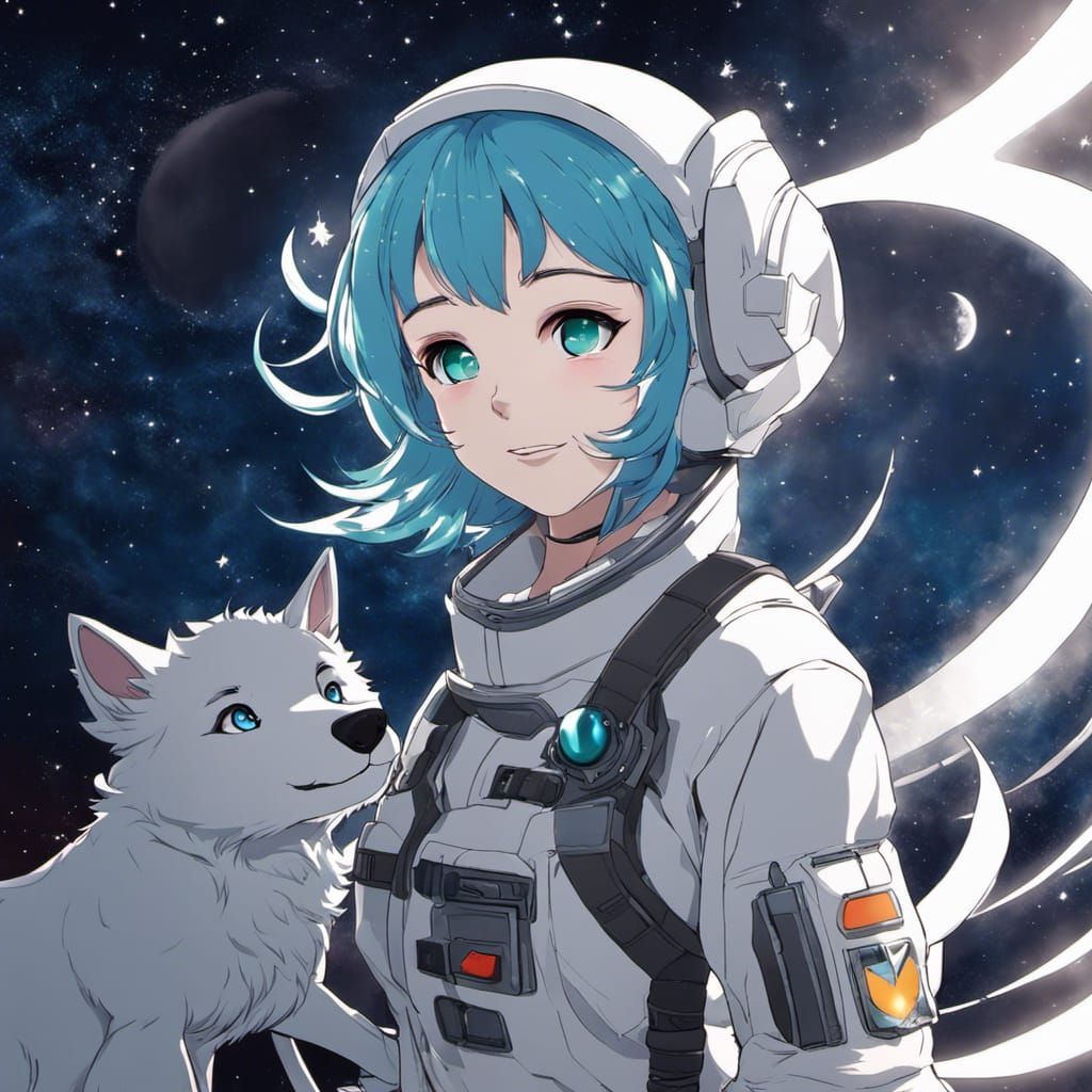 Wolfie and astronaut Hannah