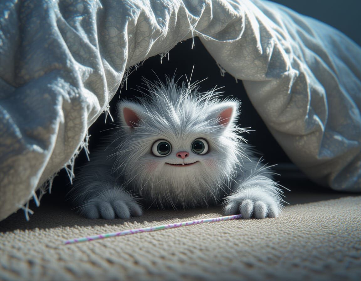 Fluffy Silverweb Monster Crawls from Under the Bed