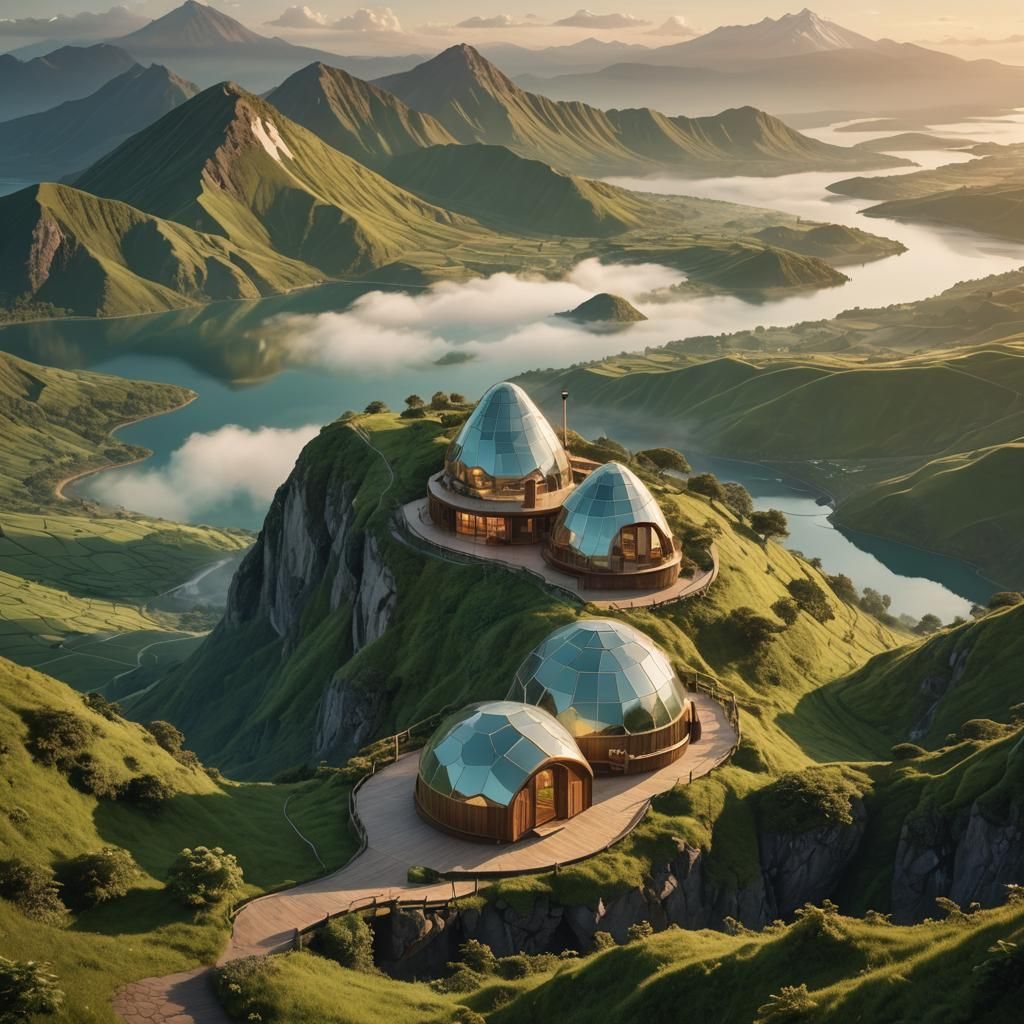 Ethereal Fantasy Landscape with Wooden Igloo House