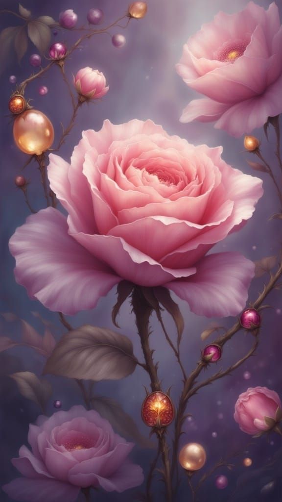 Fantastical Rose Adornment in Vibrant Gemstones - Cyberpunk....