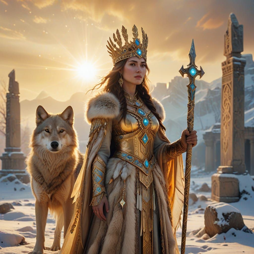 Mythological Bashkir Warrior Homay in Winter Wonderland