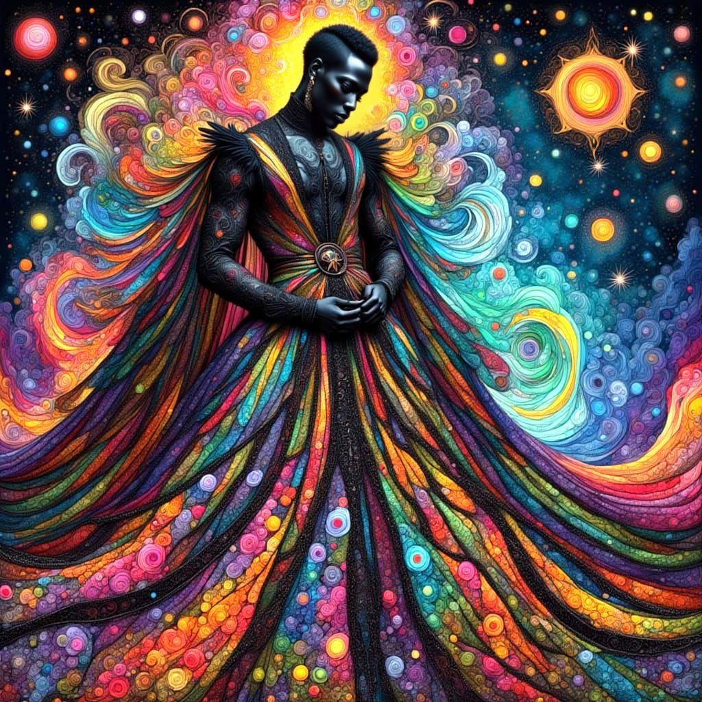 Gothic Punk Man in Cosmic Gown Zentangles