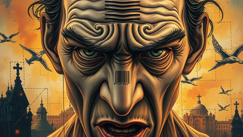 Frightened Dystopian Person with Barcode Tattoo, in Surreal ...