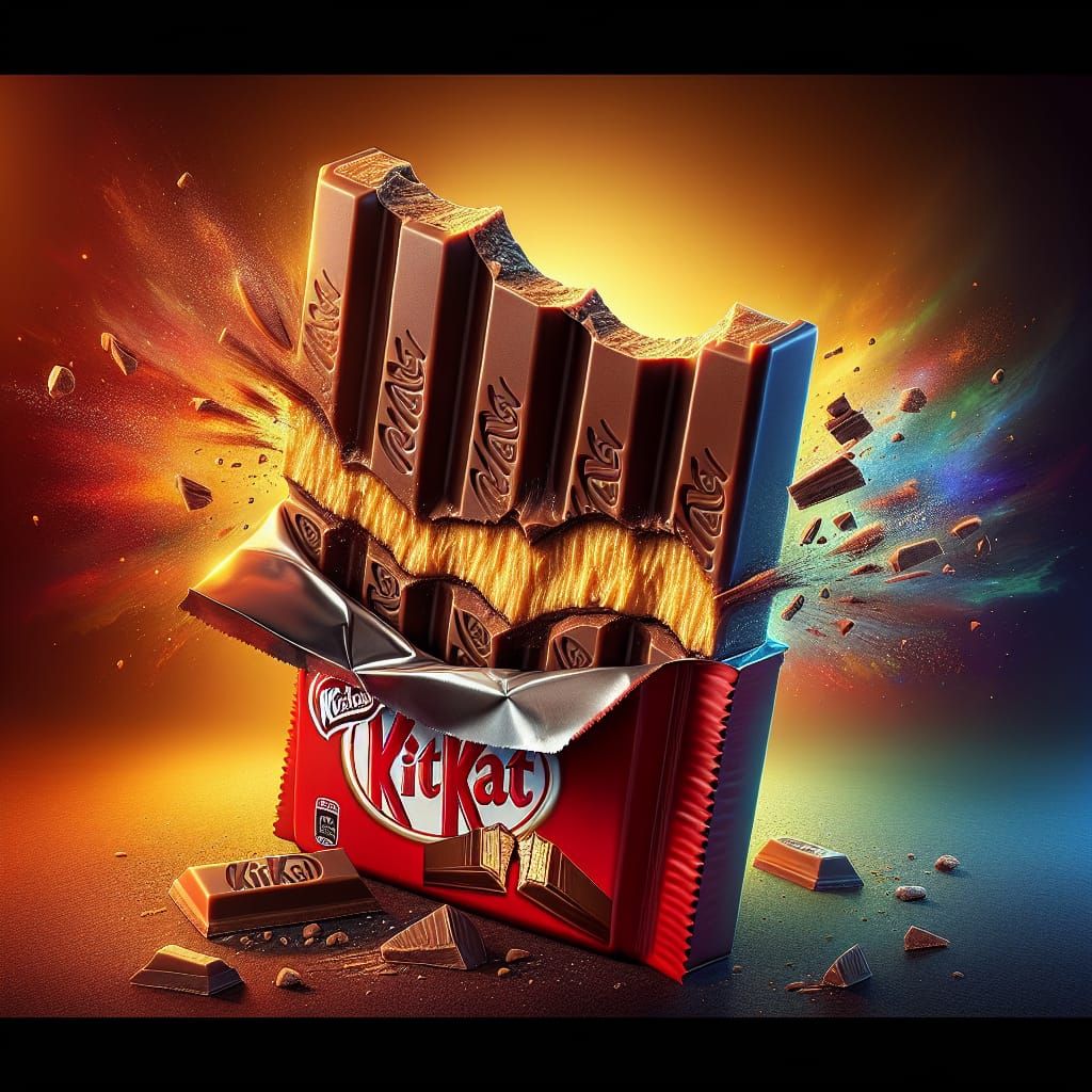 Intricate Digital Art of a Bitten Kitkat Bar