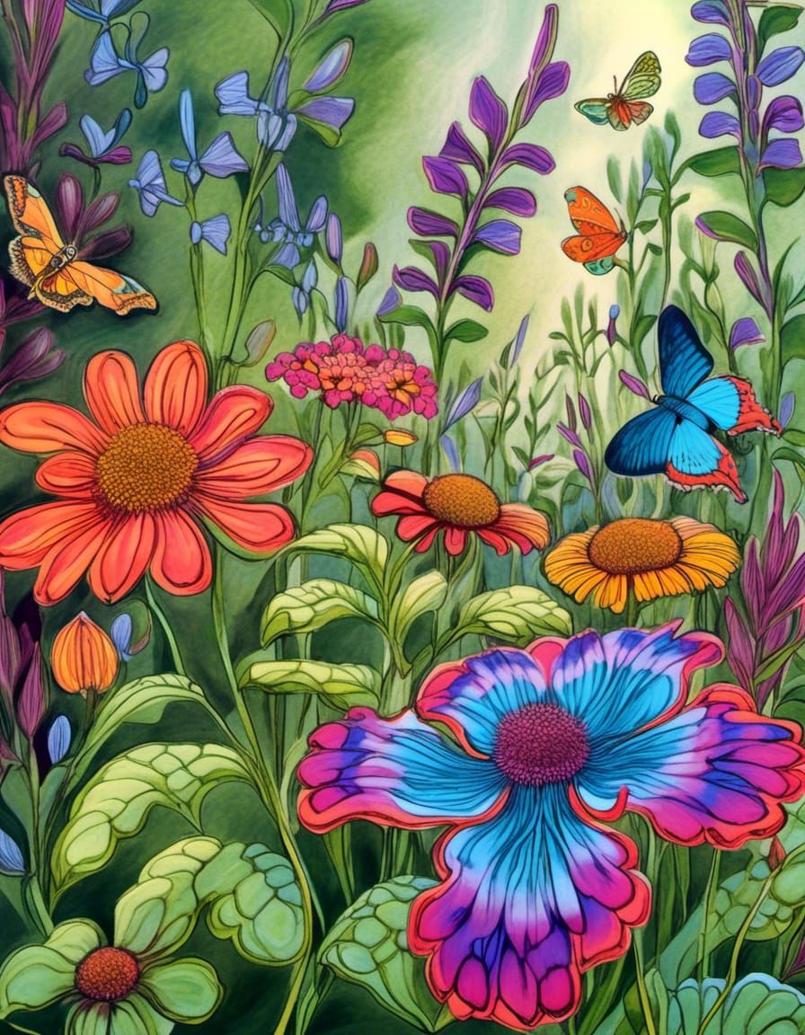 Botanical Garden with Fairies in Zentangle Style