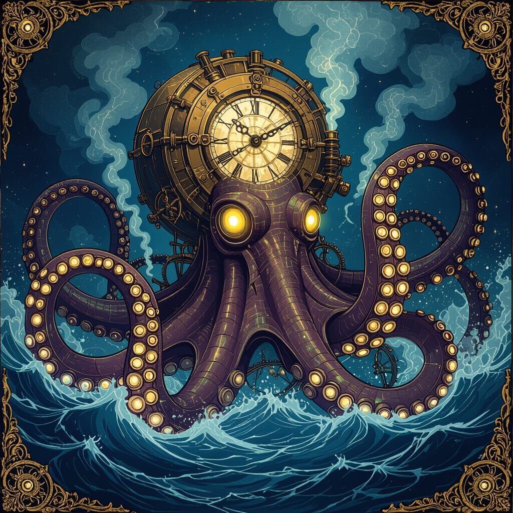 Clockwork Kraken Emerges in Vintage Science Illustration