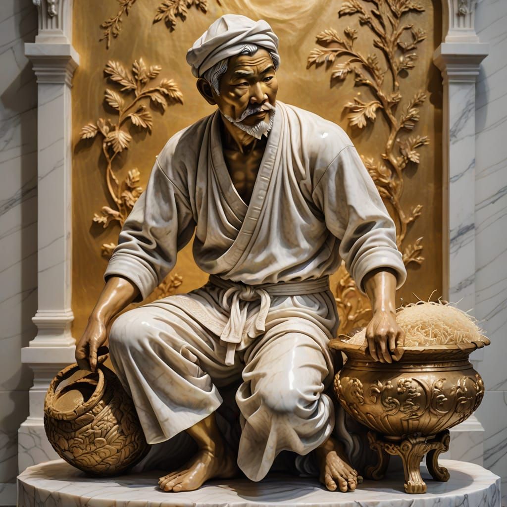 Baroque Sculpture of Asian Rice Farmer
