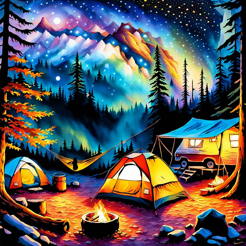 Ethereal Space Camping: A Cozy Fantasy Artwork