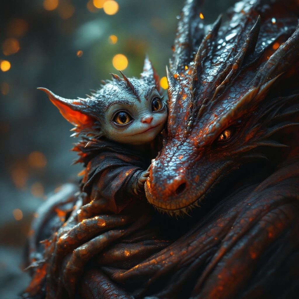 Dragon Child and Mother in Impressionistic Portrait