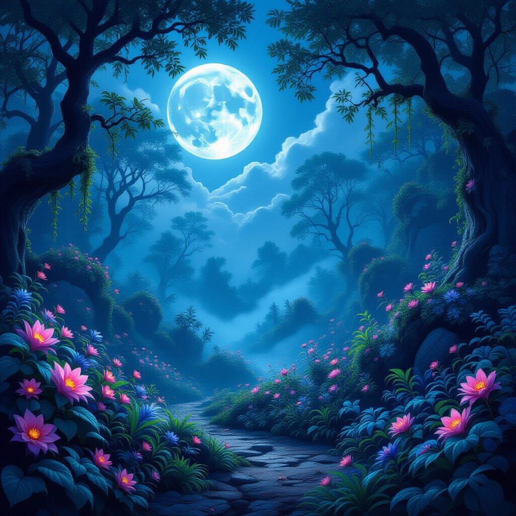 Ethereal Moonlit Forest Landscape