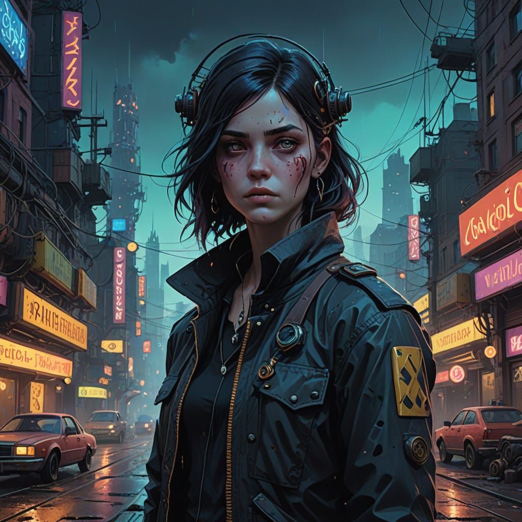 Femme Fatale in Dreamlike Cityscape, Inspired by Fantasy Con...