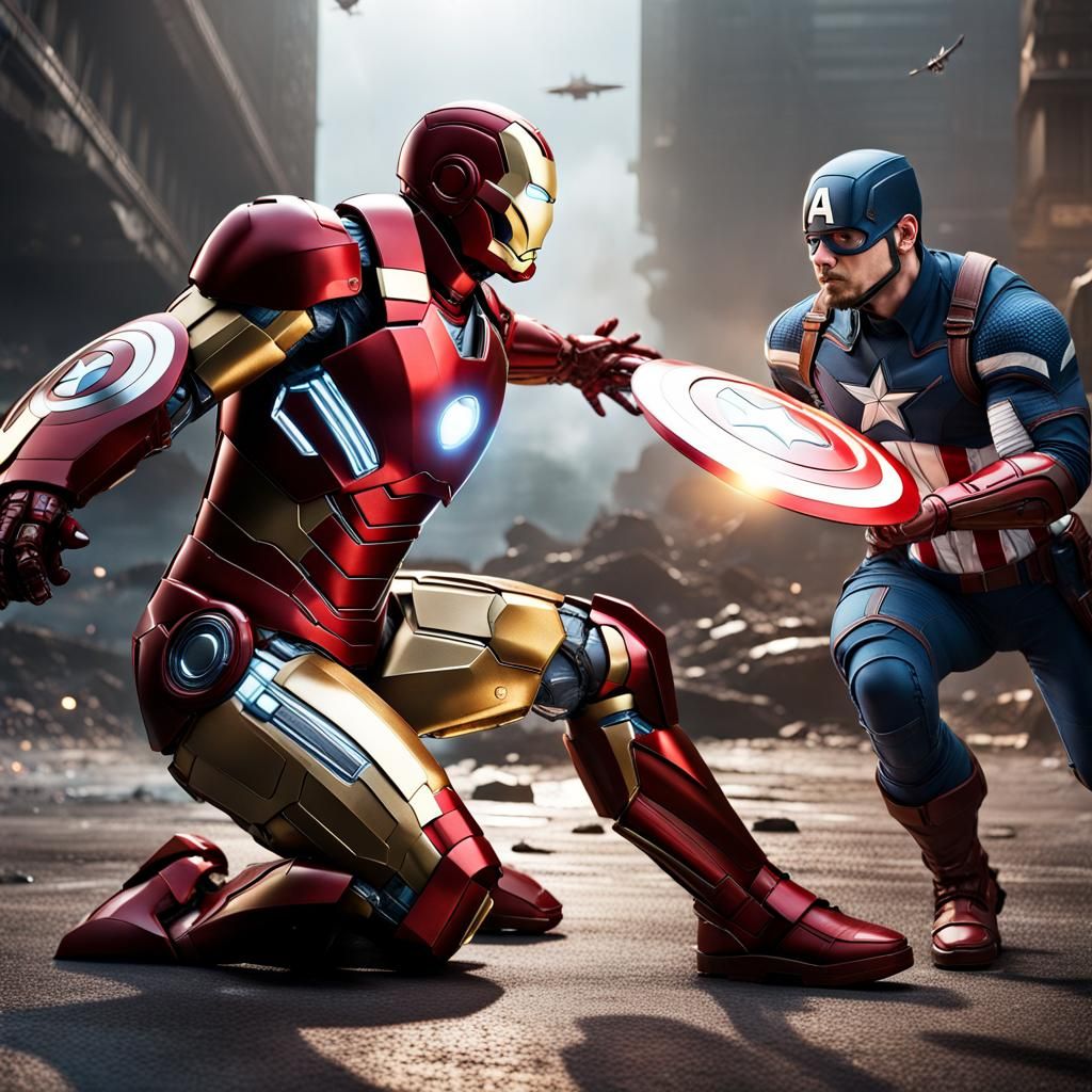 Iron Man vs Captain America: Detailed Matte Painting