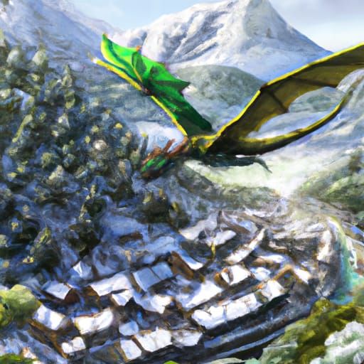 Emerald Dragon Flight Over Snowy Valley