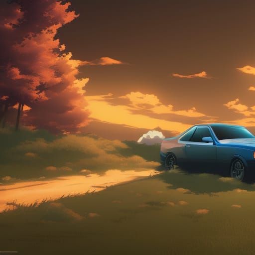 Nissan Skyline V35 in Studio Ghibli Anime Style