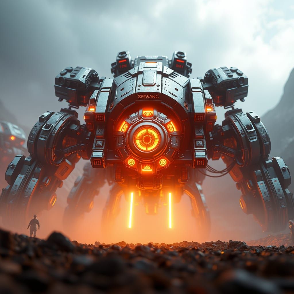 Futuristic Sci-Fi Mech Ground-Level Shot in 8K