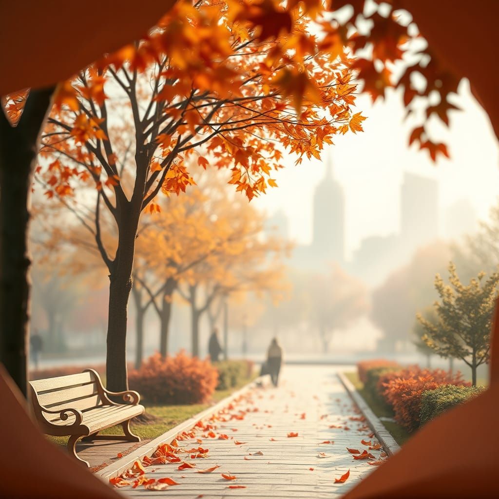 Autumn City Park in Origami Papercraft Style