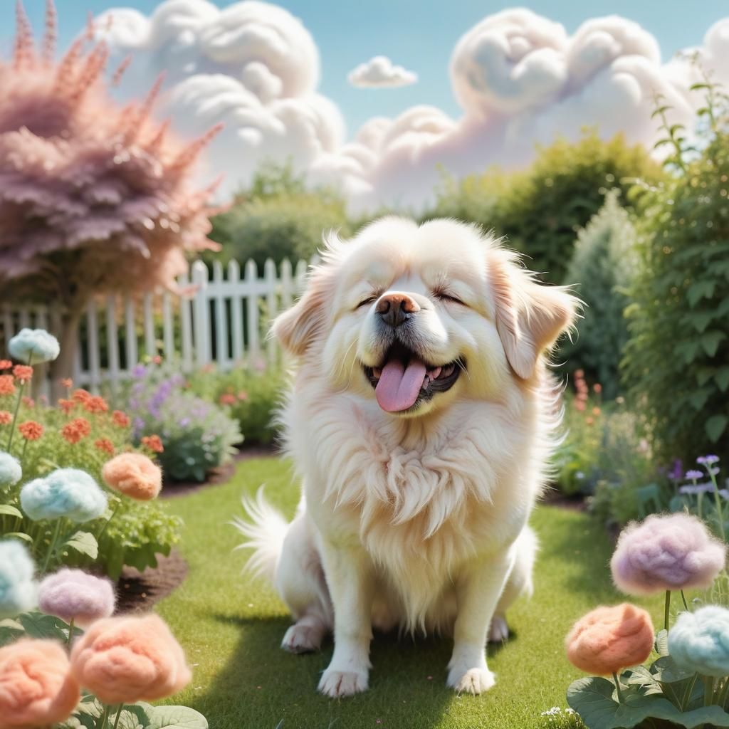 Whimsical Dog Farting in Sunny Garden