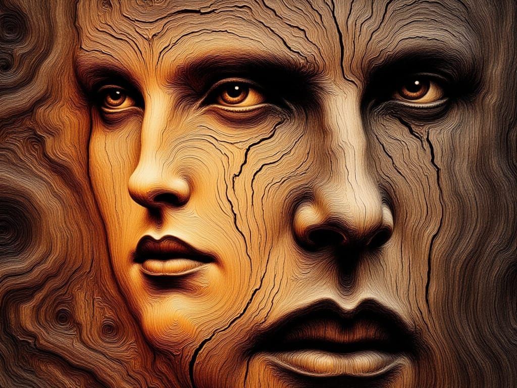 Surreality: Two-Faced <lora:Ingrained wood:1.0>