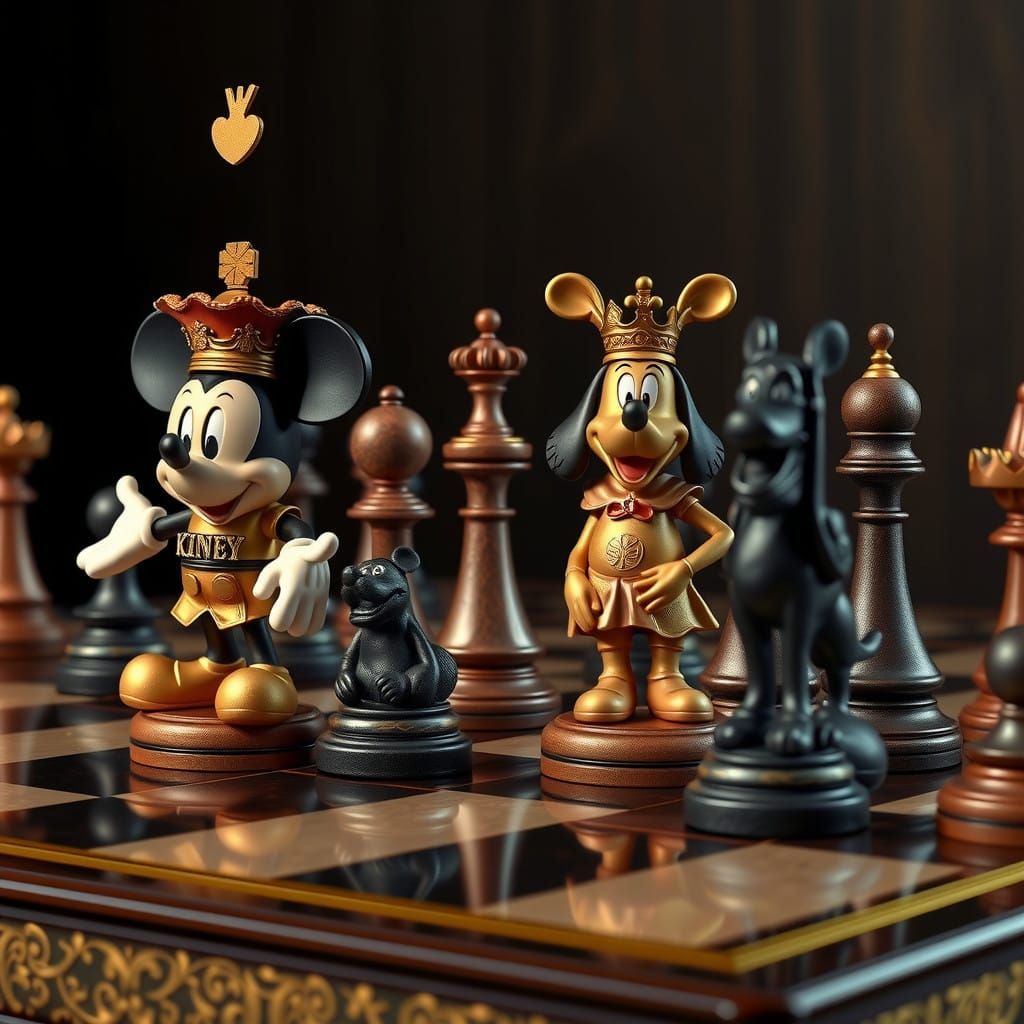 Realistic Chessboard with Disney Character Pieces