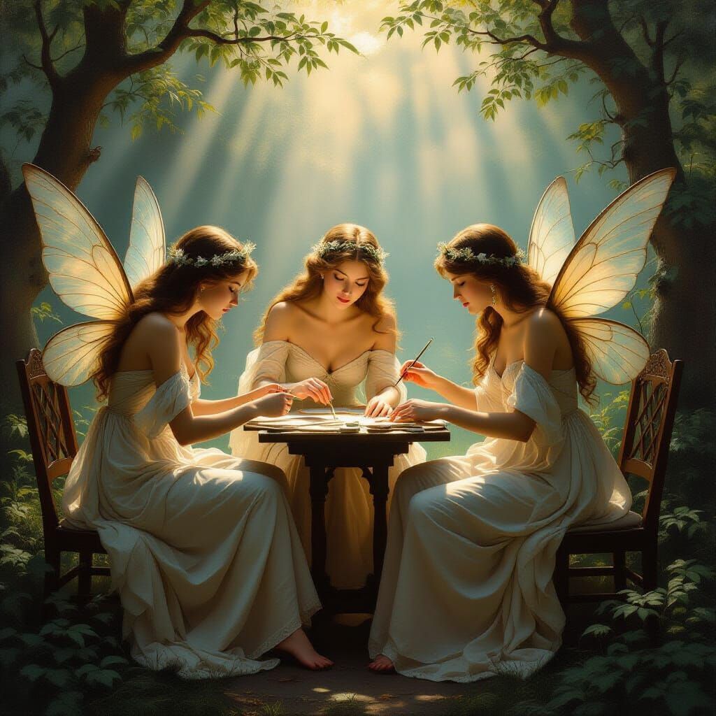 Renaissance Nymphs Creating Art with Ethereal Glow